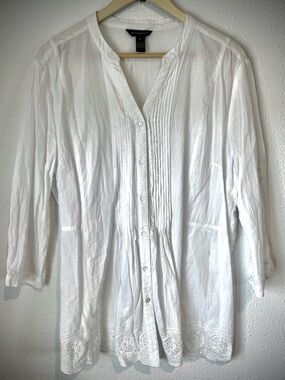 Bit & Bridle White Cotton Button-Front Top